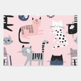 Katzenmuster Geschenkpapier Set
