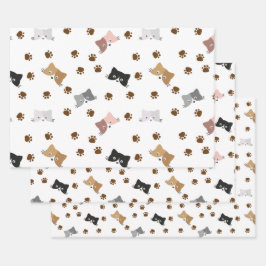 Katzenmuster, Kitty Faces & Paw Prints Geschenkpapier Set