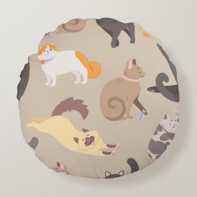 Katzenmuster Rundes Kissen (Vorderseite)