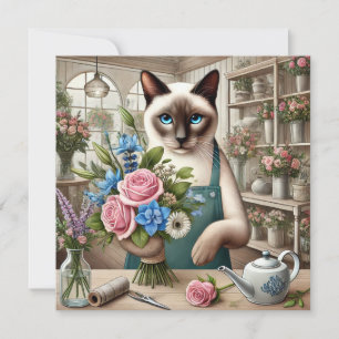 Katzenmutter arrangiert Blumen zum Muttertag Feiertagskarte