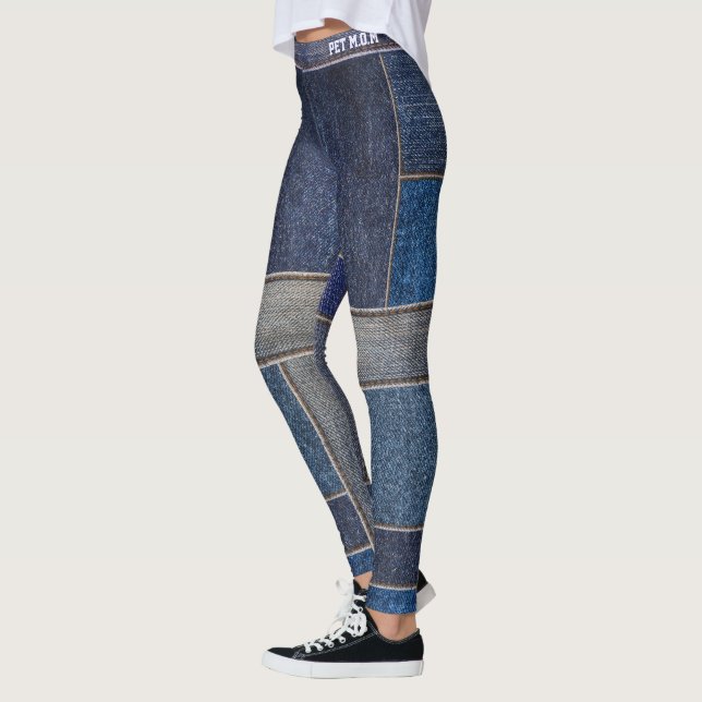 Katzenmutter Faux-Denim-Patchwork-Blaujeans für Ti Leggings (Links)