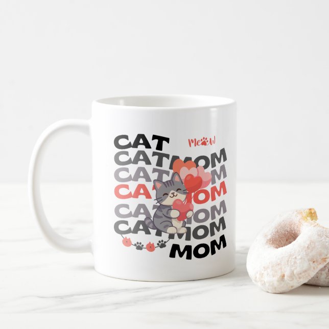 Katzenmutter Geschenk Süße Welpen Herzen Benutzern Kaffeetasse (Mit Donut)