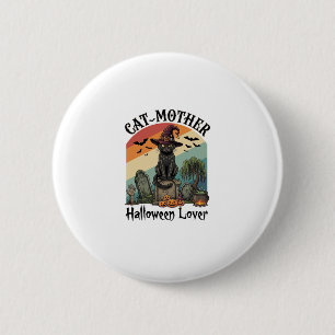 Katzenmutter Halloween Liebhaber schwarzer Hexenhu Button