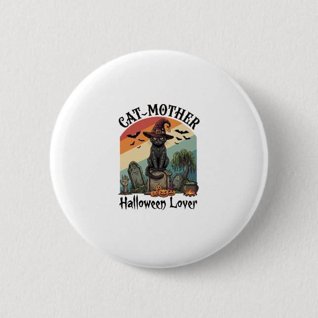 Katzenmutter Halloween Liebhaber schwarzer Hexenhu Button (Vorderseite)
