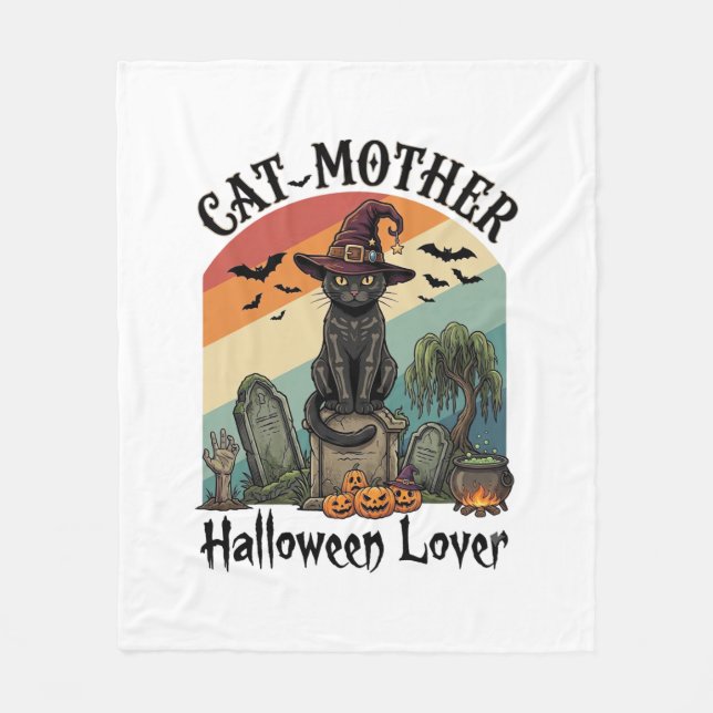 Katzenmutter Halloween Liebhaber schwarzer Hexenhu Fleecedecke (Vorderseite)