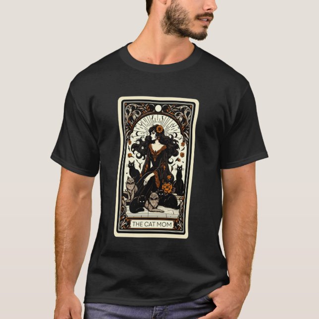 Katzenmutter-Hexe mit floralem gotischen Rahmen Fe T-Shirt (Vorderseite)