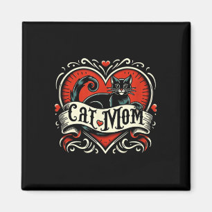 Katzenmutter im Vintage-Tattoo-Stil Lustige Tattoo Magnet