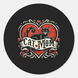 Katzenmutter im Vintage-Tattoo-Stil Lustige Tattoo Runder Aufkleber