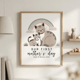 Katzenmutter Kätzchen Erstes Muttertag Pastell-Nur Poster