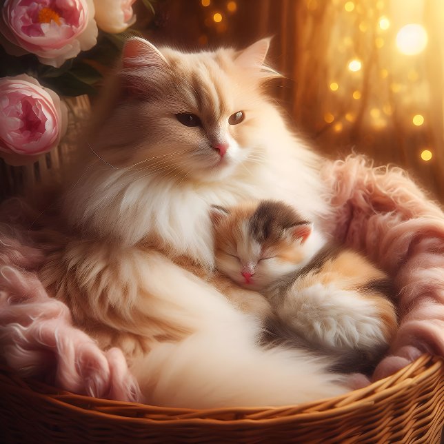 Katzenmutter-Kätzchen-Kissen – Süßes Muttertagsges Dekokissen (Von Creator hochgeladen)