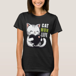 Katzenmutter Leben - Süße Kawaii Weiße Katze hält T-Shirt