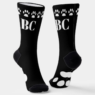 Katzenmutter-Monogramm Schwarz-Weiß-Pfotenabdruck- Socken