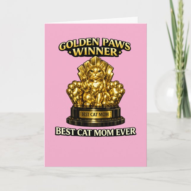 Katzenmutter Muttertagskarte – Golden Paws Gewinne Karte (Vorderseite)