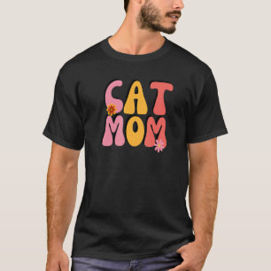 Katzenmutter Retro Groovy Blumen T-Shirt