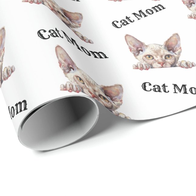 Katzenmutter schaut Devon Rex Wiederholungsmuster Geschenkpapier (Rolleneckpunkt)