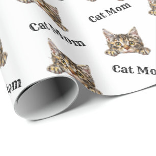 Katzenmutter späht Kurilian Bobtail Wiederholungsm Geschenkpapier