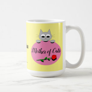Katzenmutter Süße Graue Katze mit Roter Rose Kaffeetasse