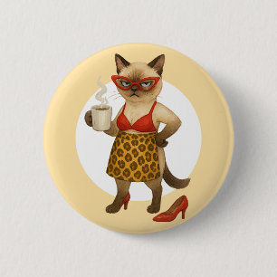 Katzenmutter trinkt Kaffee Button