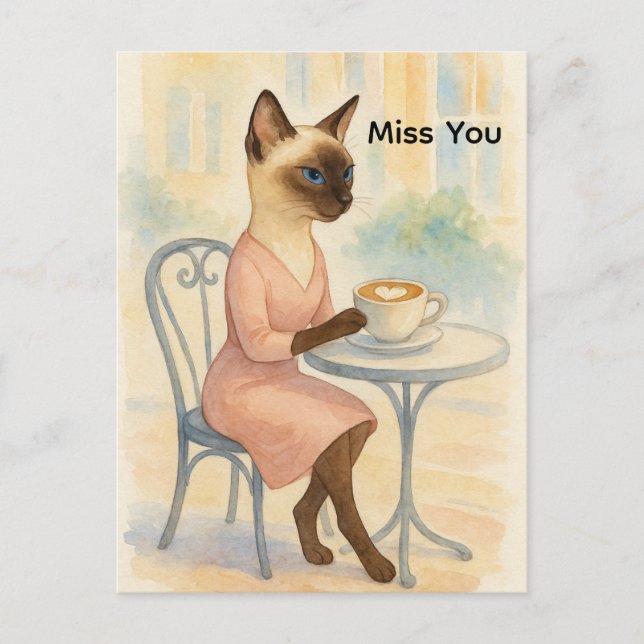 Katzenmutter trinkt Kaffee Postkarte (Vorderseite)