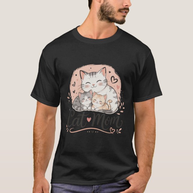 Katzenmutter und Kätzchen Whimsical T-Shirt (Vorderseite)