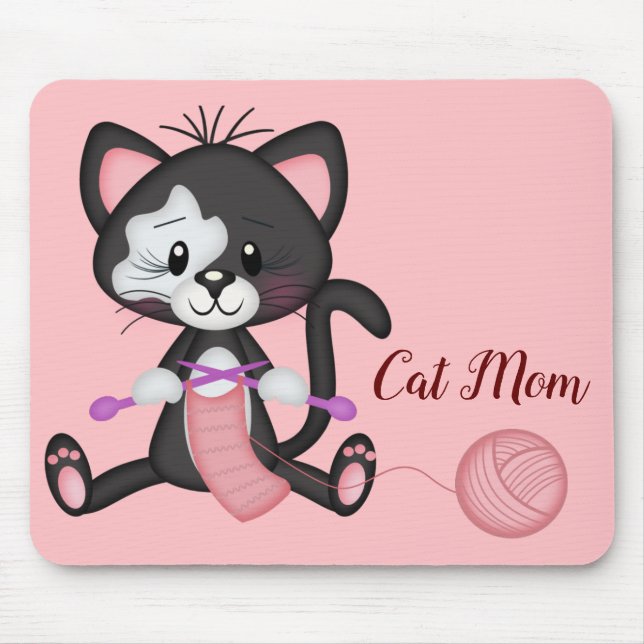 Katzenmutter Und Strickmaus Pad Mousepad (Vorne)
