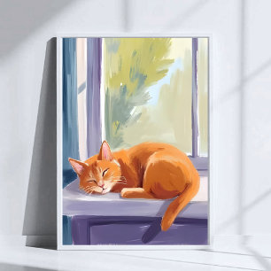 Katzennickerchen   Orange Kitten Wasserfarbe Haust Poster