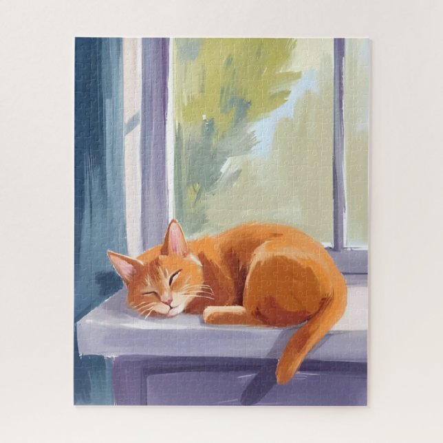 Katzennickerchen | Orange Kitten Wasserfarbe Haust Puzzle (Vertikal)