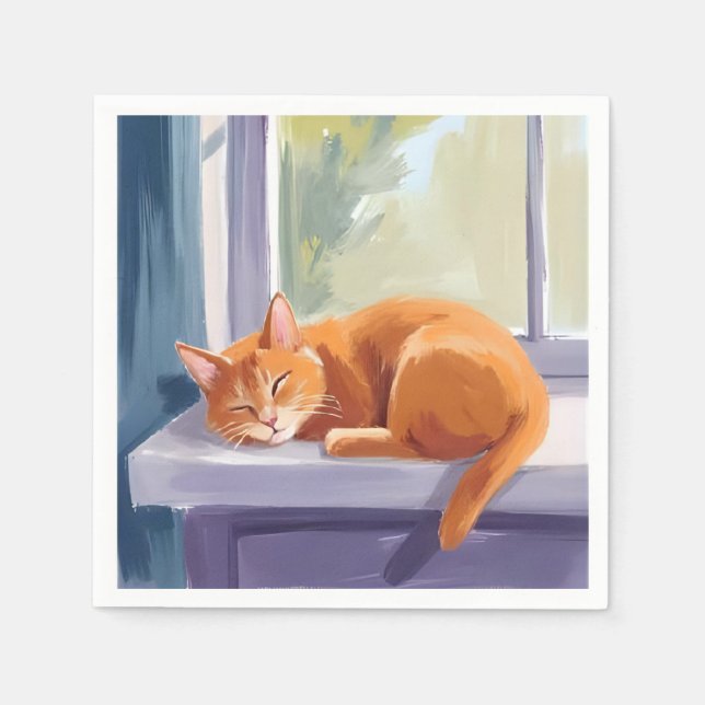 Katzennickerchen | Orange Kitten Wasserfarbe Haust Serviette (Vorderseite)