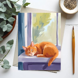 Katzennickerchen | Orangefarbenes Kätzchen Aquarel Postkarte