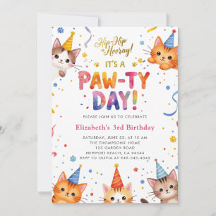 Katzenparty Farbige Kätzchen Kinder Süße Geburtsta Einladung