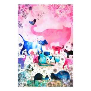 Katzenparty-Haus-Glitter-Kunst Rosa Aquarell Fotodruck