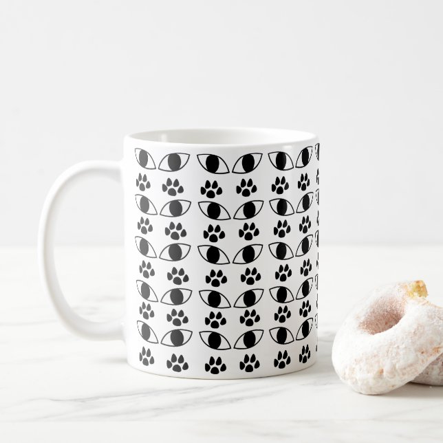 Katzenpflaster Schwarzweiß drucken Kaffeetasse (Mit Donut)