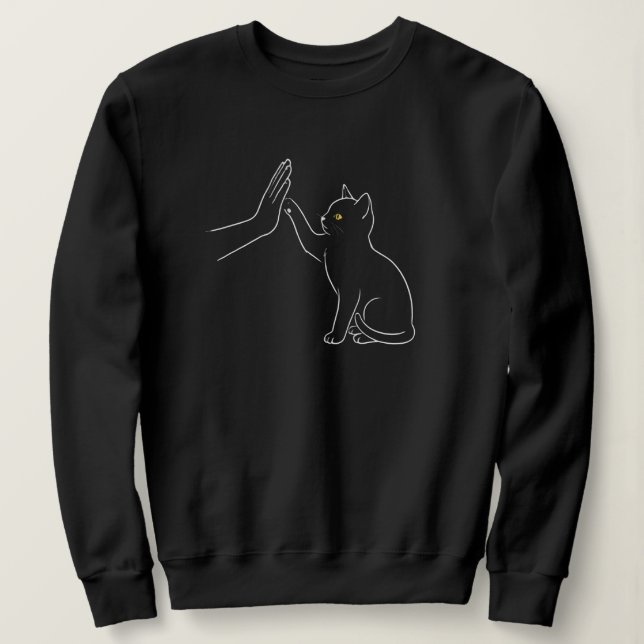 Katzenpfote High Five Linienkunst Schwarz-Tierlieb Sweatshirt (Design vorne)