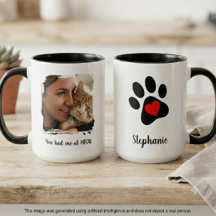 Katzenpfotenabdruck rotes Herz Zweifarbige Tasse