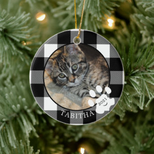 Katzenpfotenabdruck Rustikal Schwarz Büffel Karo F Keramik Ornament