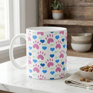 Katzenpfotenabdrücke Herzen Miauen Rosa Blau Grün Kaffeetasse