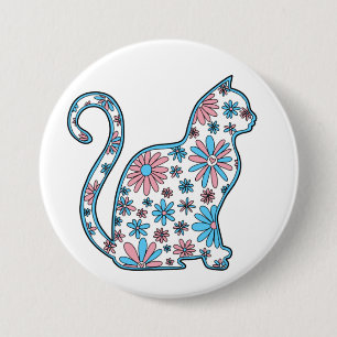 Katzenpink-blaue Blume Transgender-Stolz Button