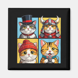 Katzenporträt Pop Art Katzen Süß Farbblock Lustig Magnet
