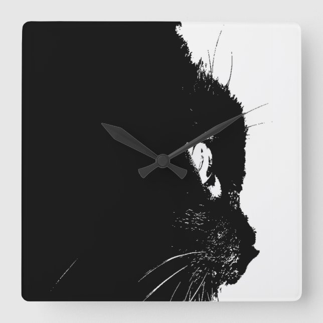Katzenprofil Quadratische Wanduhr (Vorderseite)
