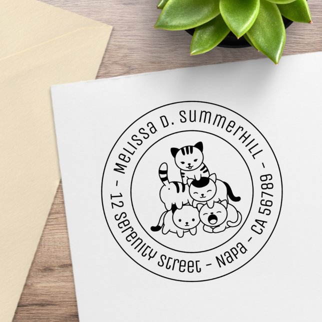 Katzenpyramide Runde Adresse Gummistempel (Von Creator hochgeladen)