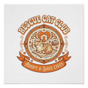 Katzenrettungsklub Katzenrettung Adoption Vintage Poster