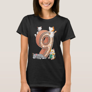 Katzens 9. Geburtstagsfeier Neun 9 Jahre alte Katz T-Shirt