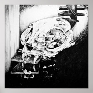 Katzenschädel absteigende Treppe Poster