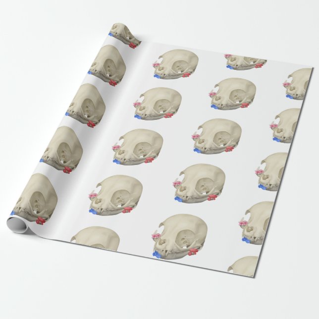 Katzenschädel mit Flora Geschenkpapier (Ungerollt)