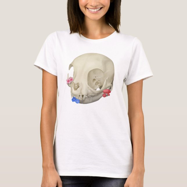 Katzenschädel mit Flora T-Shirt (Vorderseite)