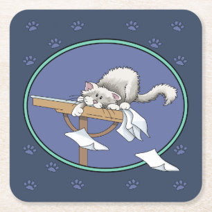 Katzenschelf Rechteckiger Pappuntersetzer