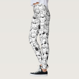 Katzenschwarz und Weiß Niedliches Muster Leggings