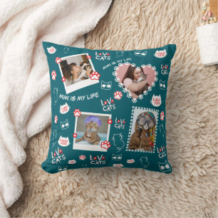 Katzensitzkissen mit Gesichtsphotos und Katzenname Kissen