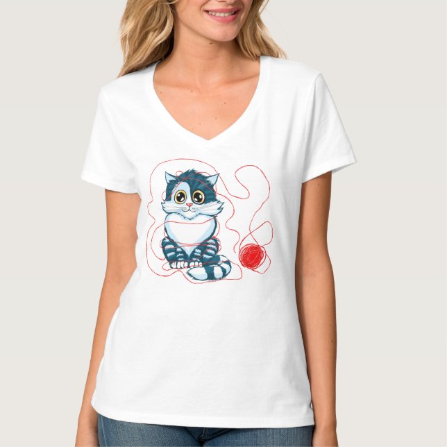 Katzenspiel mit Garnkugel T-Shirt (Vorderseite)