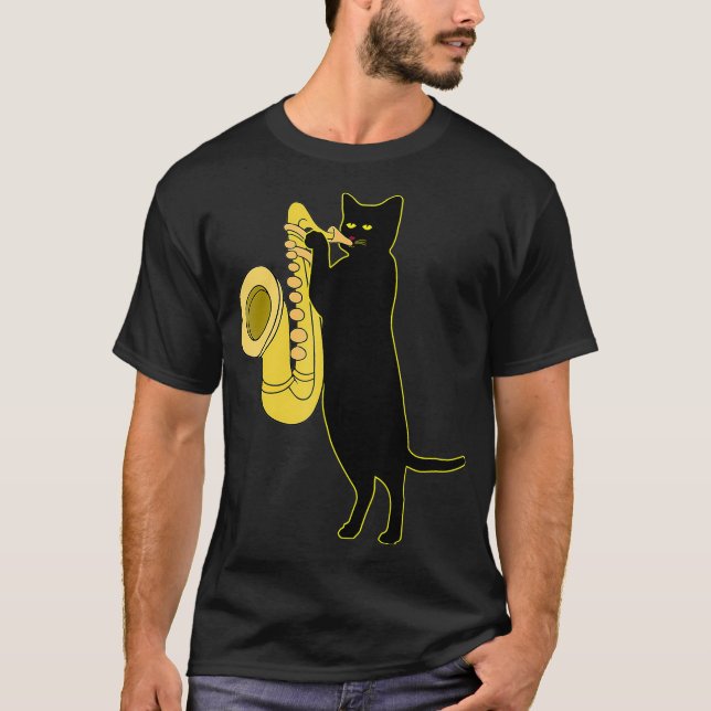 Katzenspiel Saxophon Cool Wind Instrument Sax T-Shirt (Vorderseite)